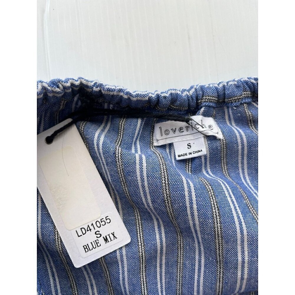 Nasty gal LOVERICHE Women's Blue Stripe Tulum Off-the-Shoulder Mini Dress Size S - Picture 4 of 16